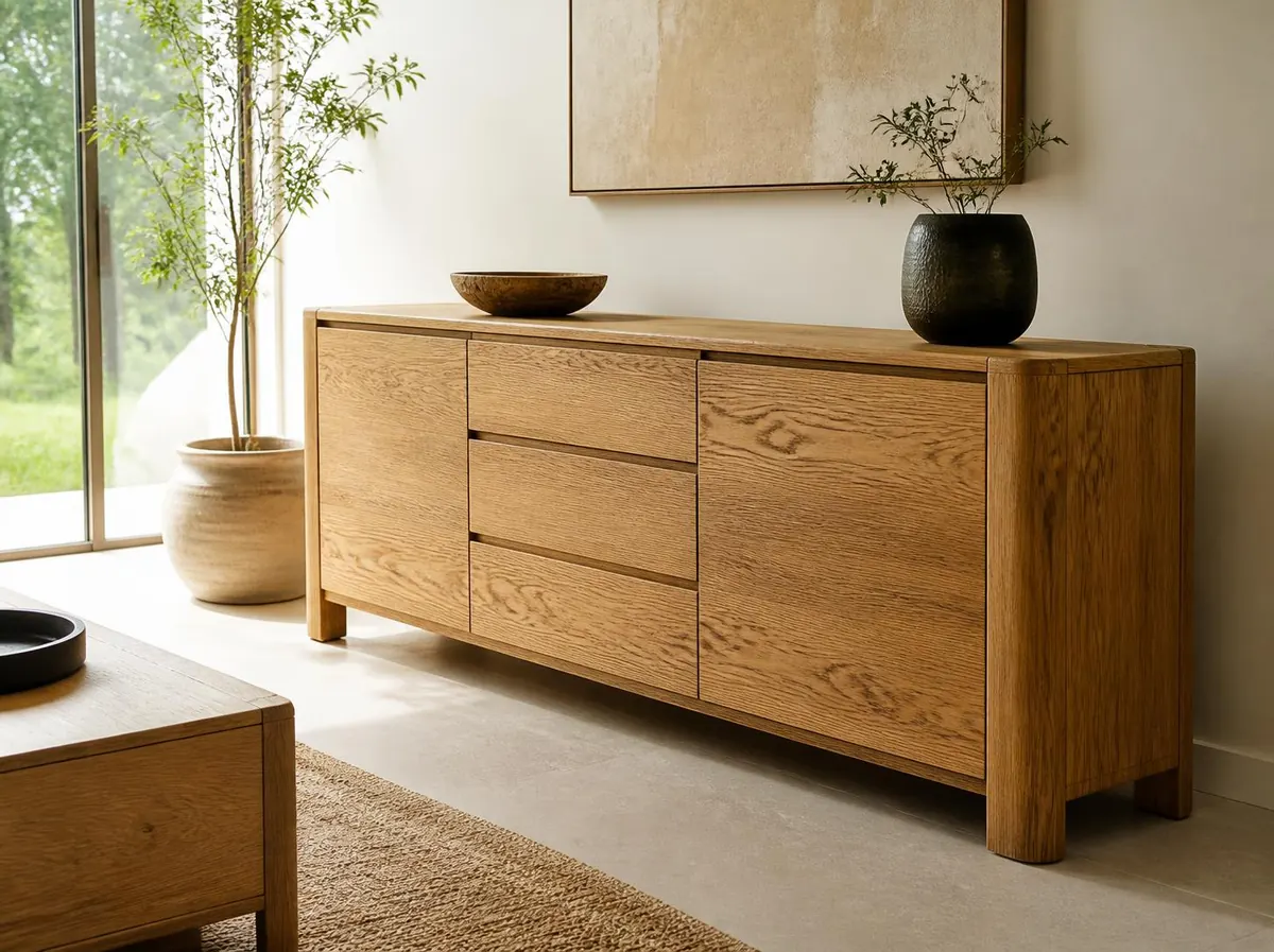 Sideboard aus Eiche in einem hellen Wohnraum