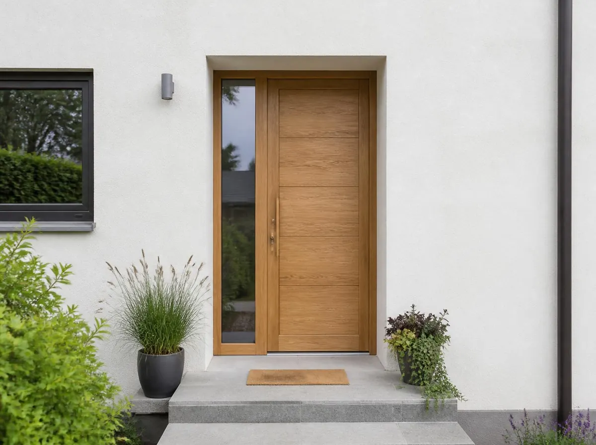 Haustür aus Holz mit seitlichem Glaselement
